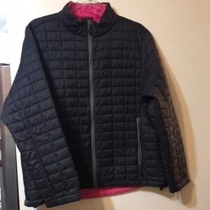 Women's Black and Pink Quilted Puffer Jacket